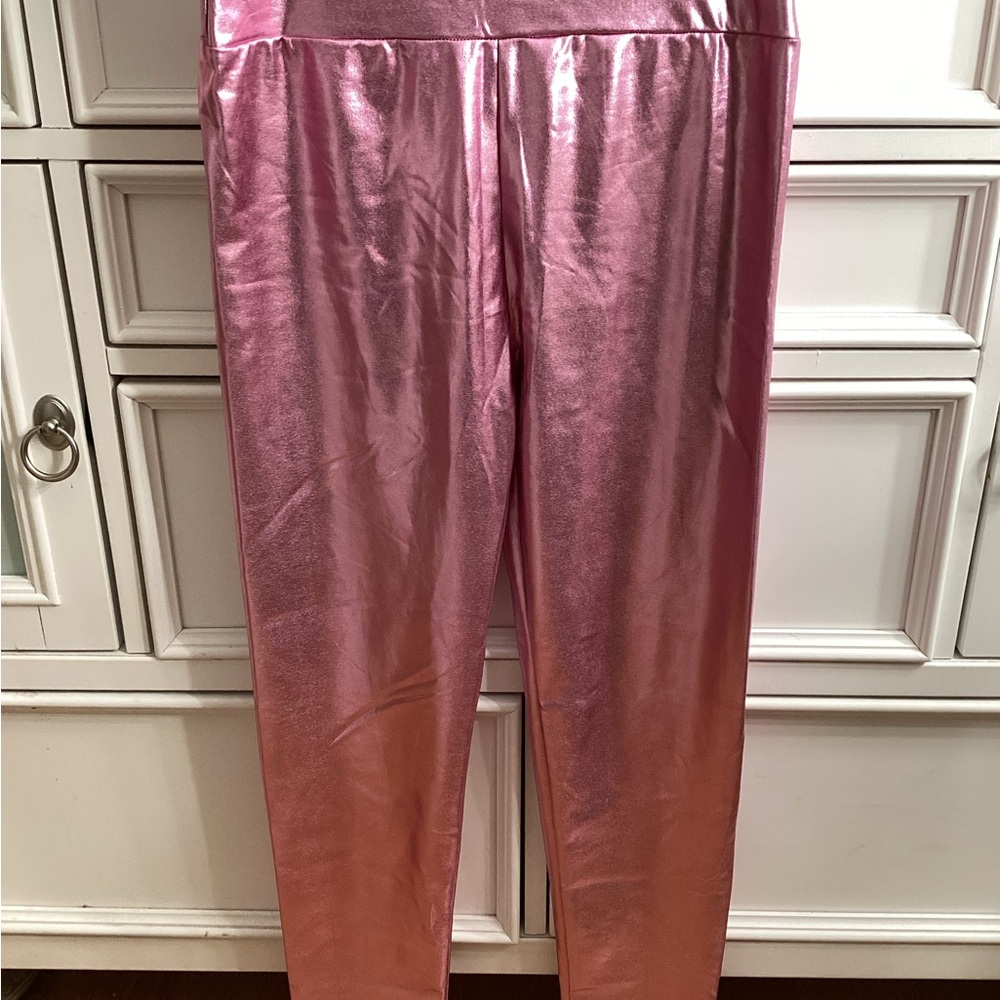 PUMPKINO Shiny Pink Metallic Leggings S & L